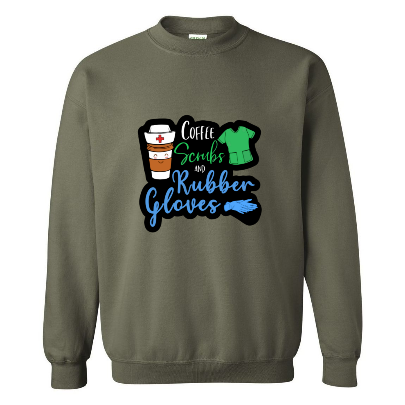 Coffee, Scrubs, Rubber Gloves Crewneck Sweatshirt