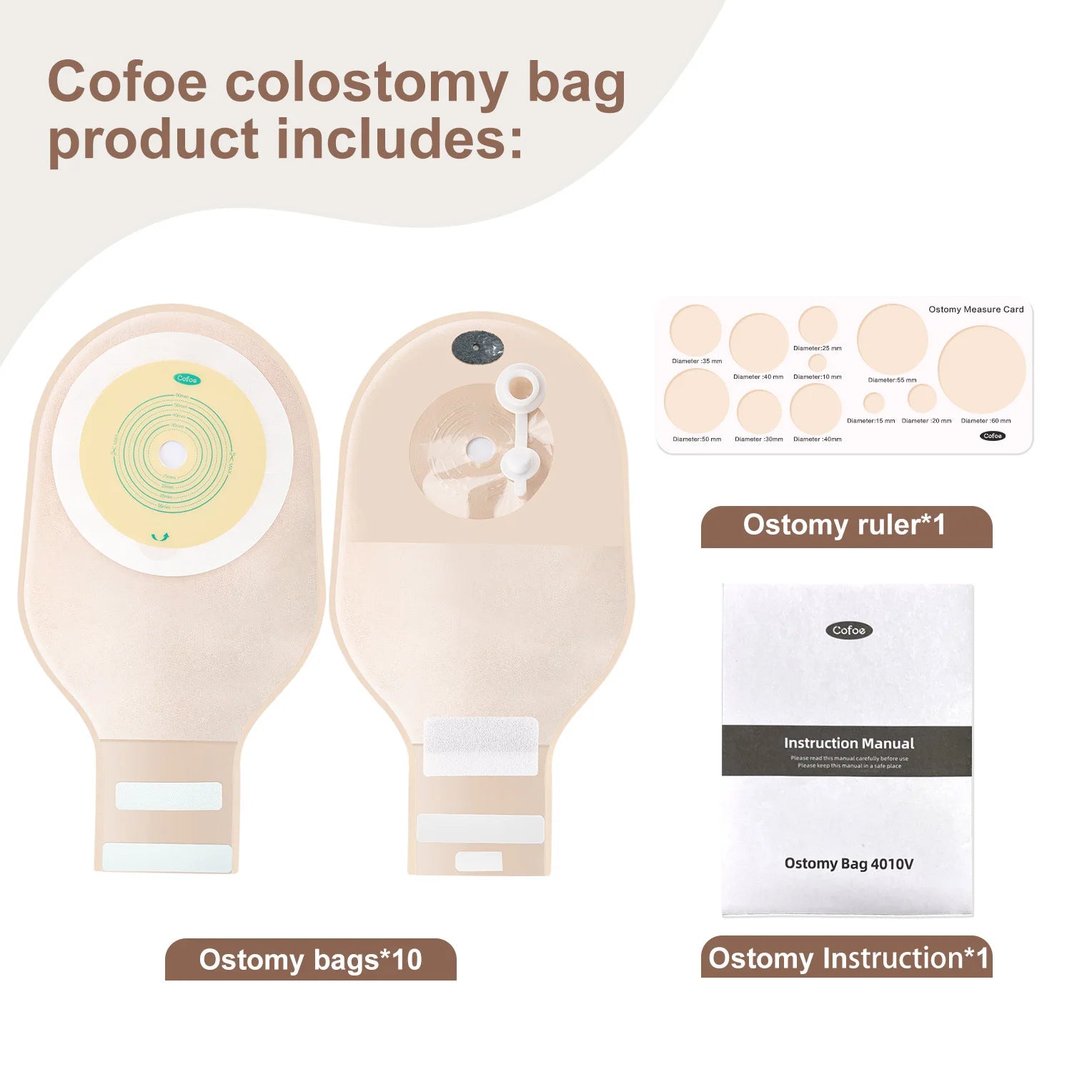 Cofoe 10PCS Economical Drain Valve Colostomy Bags for Adults One-piece System Medical Ostomy Pouch with Clip Closure 450ml