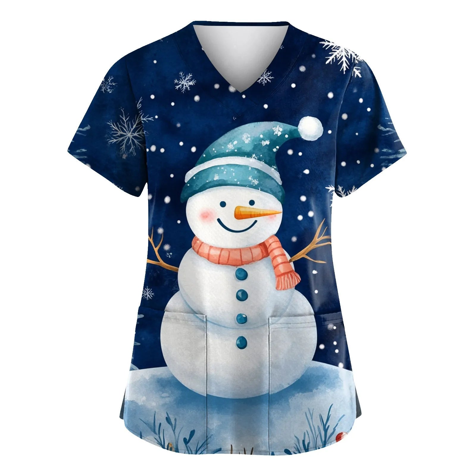 Womens Christmas Nurse Uniforms Print Short Sleeve V Neck Workwear With Pocket Working Nurse Work Wear Overalls Medical Uniforms