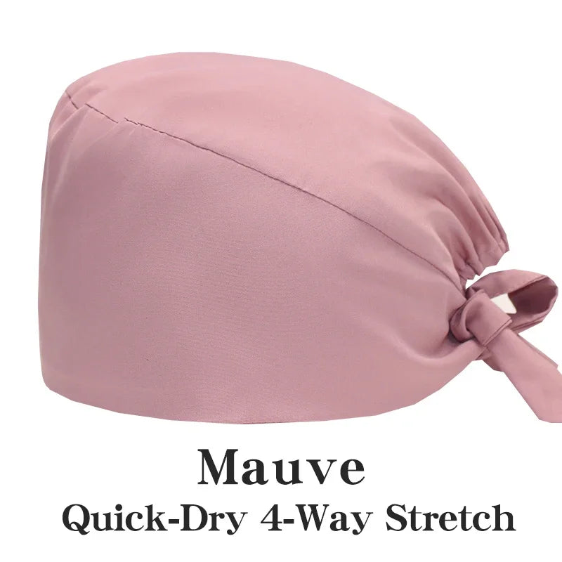 Micro Stretch Women's Medical Scrub Cap Adjustable Dentist Vet Nurse Work Cap Surgical Hat with Button Health Service Work Hat