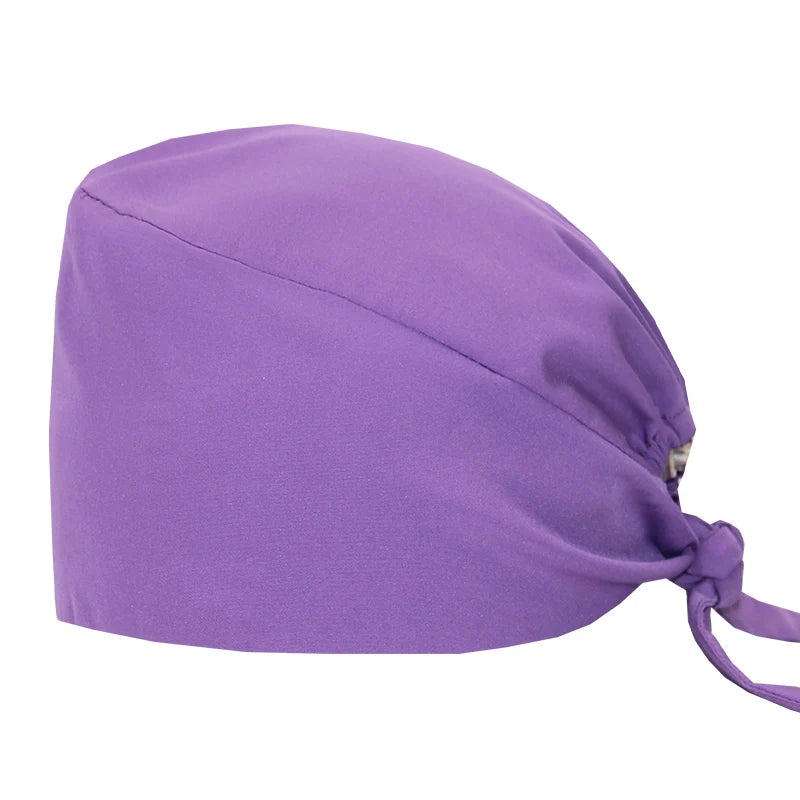 Micro Stretch Women's Medical Scrub Cap Adjustable Dentist Vet Nurse Work Cap Surgical Hat with Button Health Service Work Hat