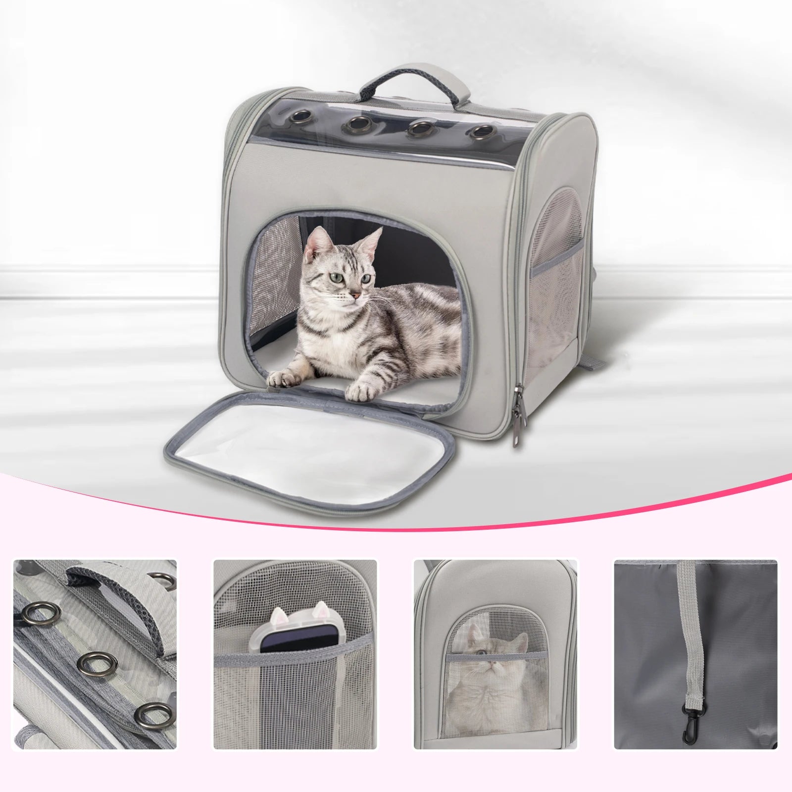 Cat Backpack, Breathable Pet Backpack With Front Opening, Foldable Backpack Bag, Breathable Mesh Window, Dog Backpack
