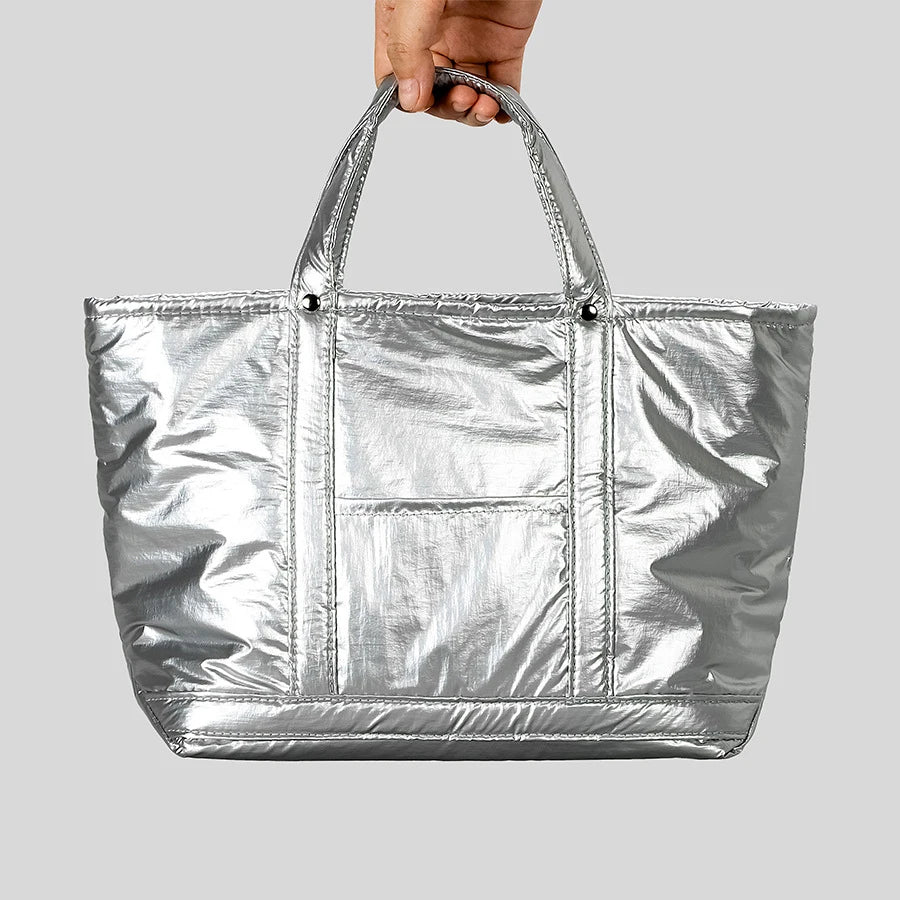 Casual Silver Puffer Tote Bag