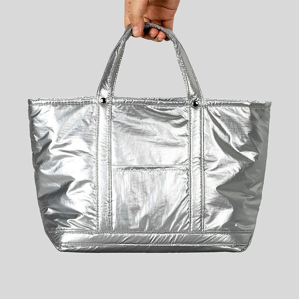 Casual Silver Puffer Tote Bag