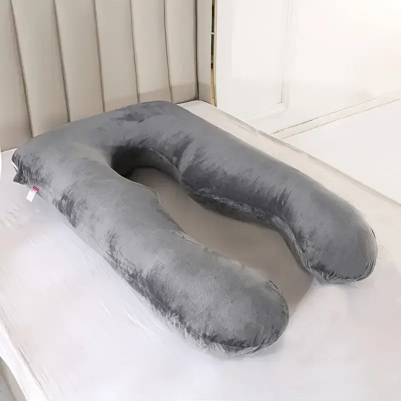 Soft Fleece U-Shaped Pregnancy Pillow - Multi-Function Maternity Body Pillow with Lumbar & Abdominal Support for Side Sleeping,