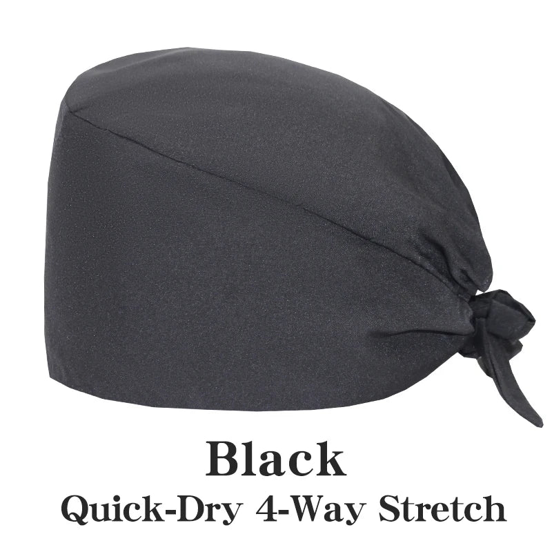 Micro Stretch Women's Medical Scrub Cap Adjustable Dentist Vet Nurse Work Cap Surgical Hat with Button Health Service Work Hat