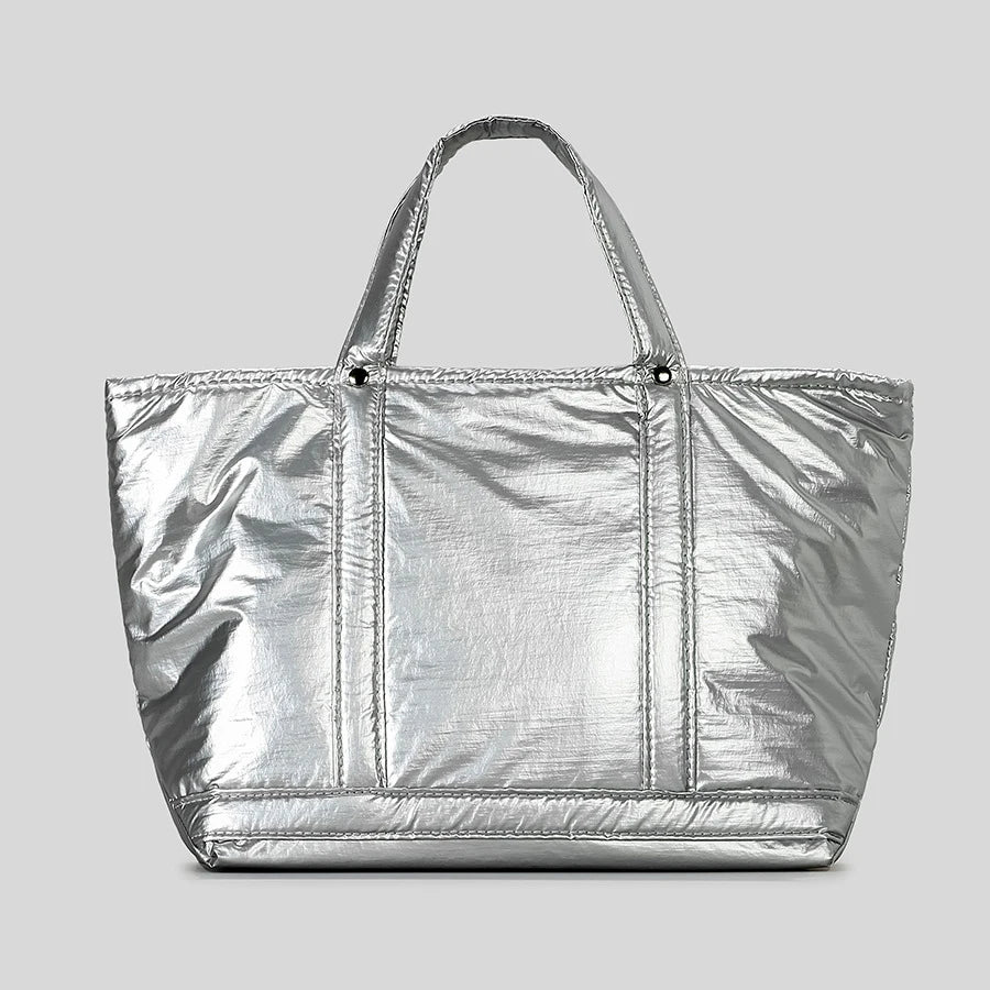 Casual Silver Puffer Tote Bag