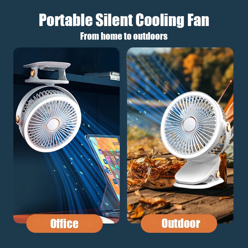 2pcs multifunctional portable silent clip fan with night light, five-speed wind, can hold aromatherapy tablets, adjustable angle