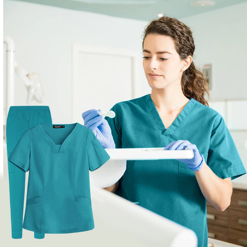 Unisex Medical Nurse Workwear Medical Scrubs Top and Pants Hospital Surgical Work Clothes for Women and Men
