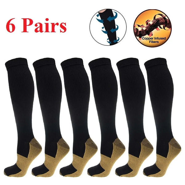 6 Pair Copper Compression Socks Women Men Anti Fatigue Pain Relief Graduated Unisex Compression Stockings Knee High 20-30 MmHg