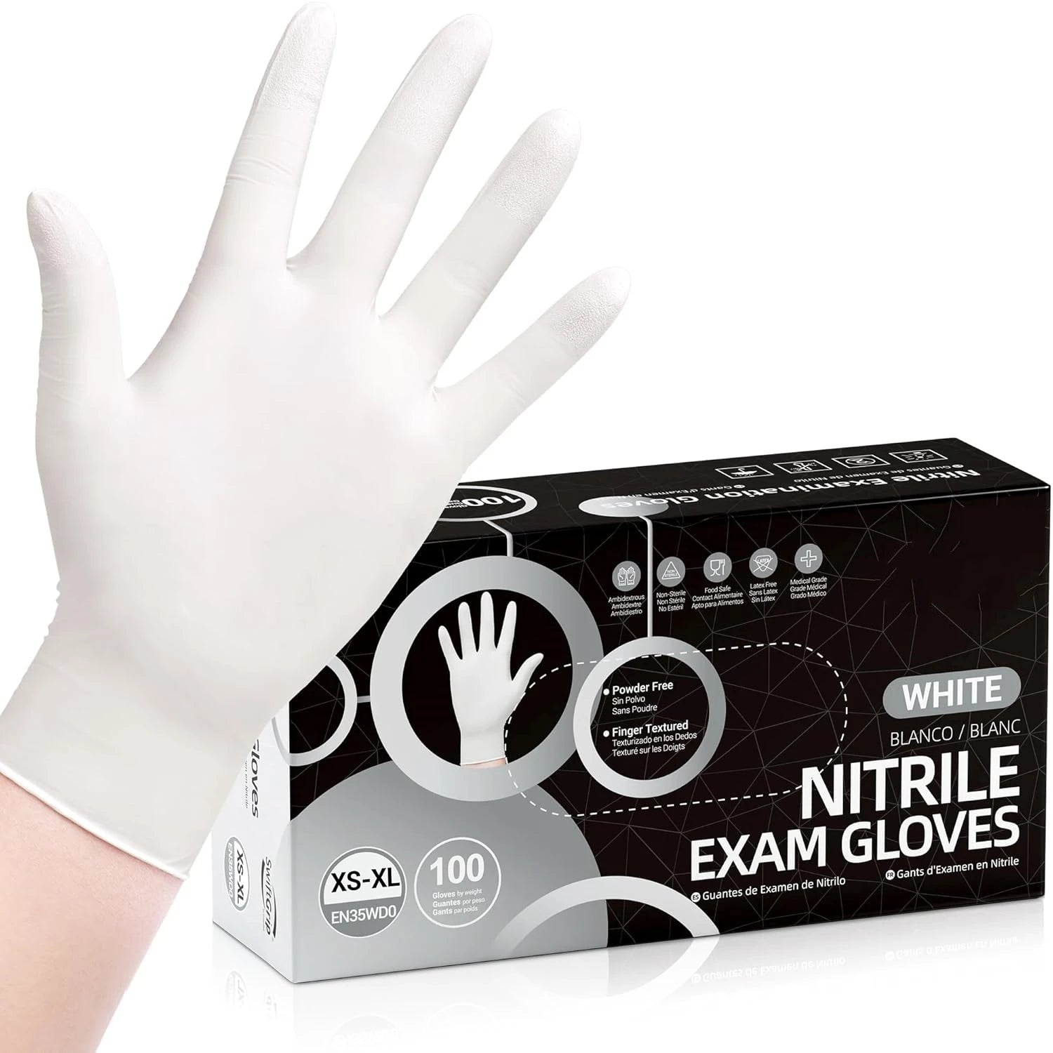 100 Pcs Disposable Nitrile Gloves,White Latex Free Powder Free Gloves for Medical Use,Cleaning,Cooking,Esthetician and Food Safe