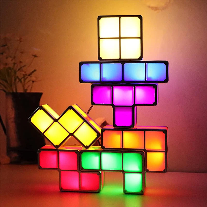 7 Colors Stackable Night Light, DIY Gaming Lamp, Puzzle Novelty LED Night Light, 3D Puzzles Night Light for Kids, Game Lovers