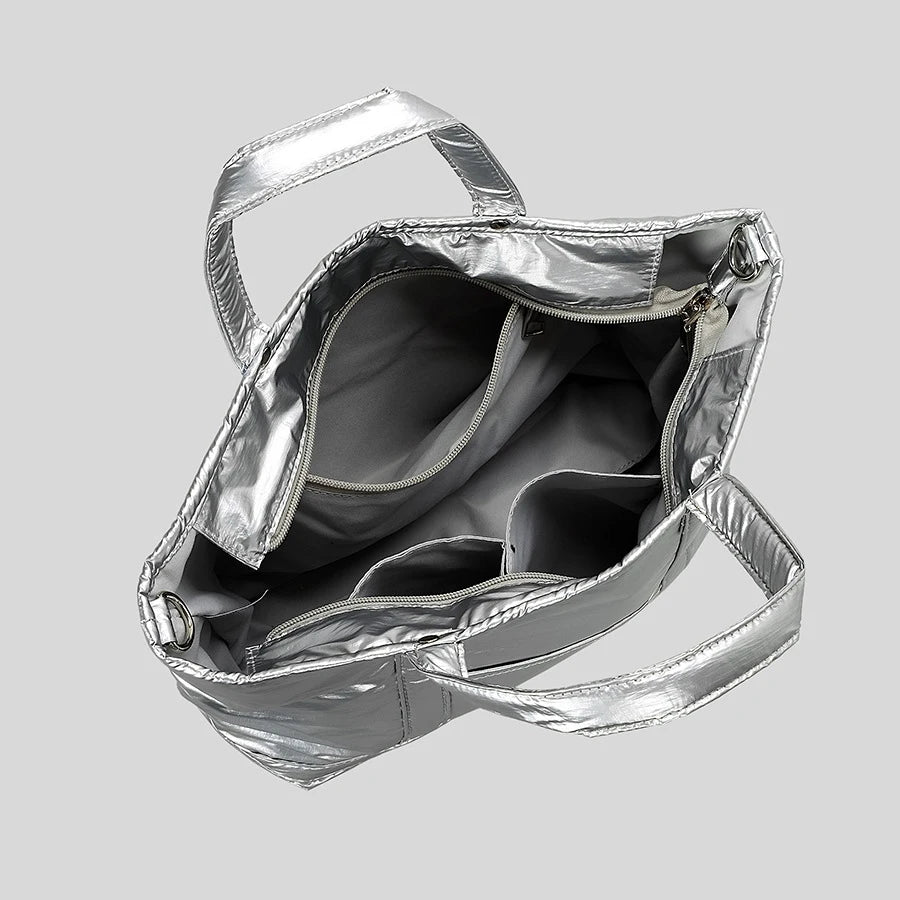 Casual Silver Puffer Tote Bag