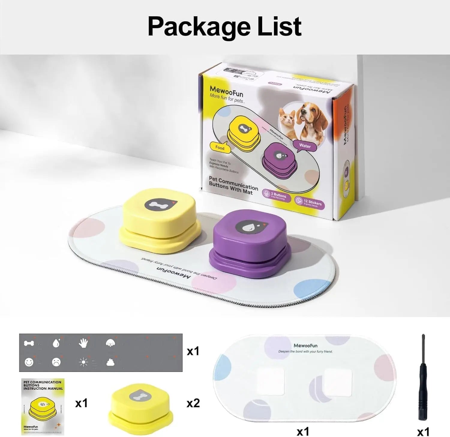 Mewoofun Dog Buttons for Communication with Anti-Slip Mat Pet Buttons Voice Recording Clicker with training Manual for Cats Dogs