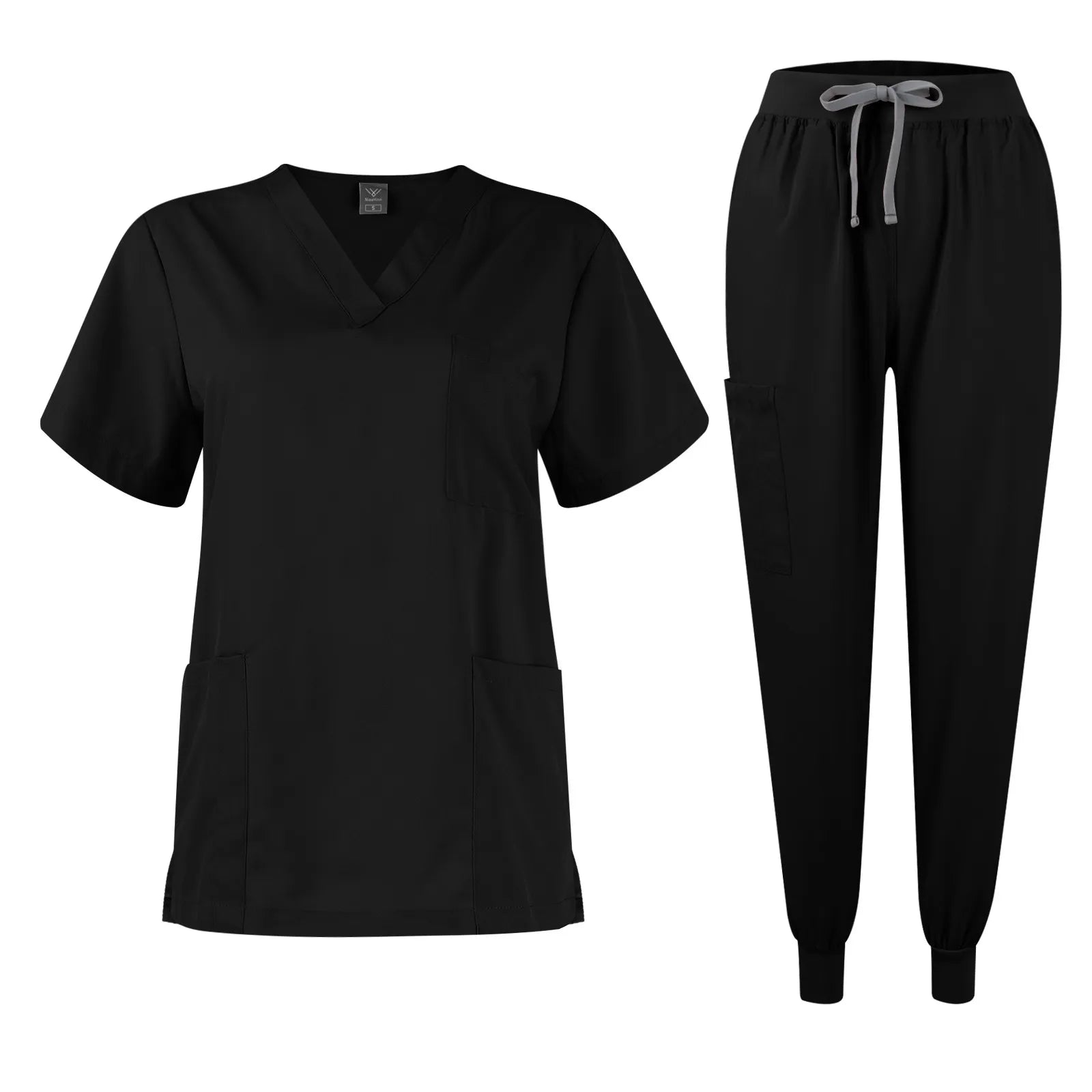 Women's Quick Drying Fabric Solid Color V-neck Pocket Short Sleeved Pants Set Workwear