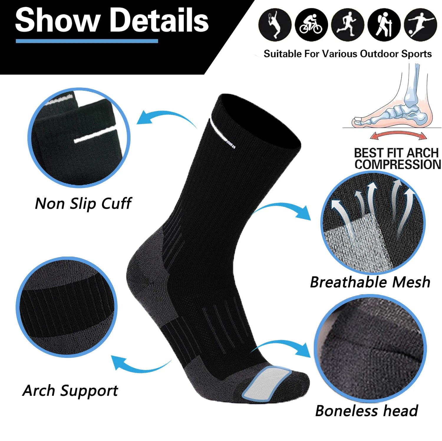 MuqiNush 2 Pairs Merino Wool Socks For Men Women Moisture Wicking Control for Outdoor Hiking Work Boot Thermal Warm All Seasons