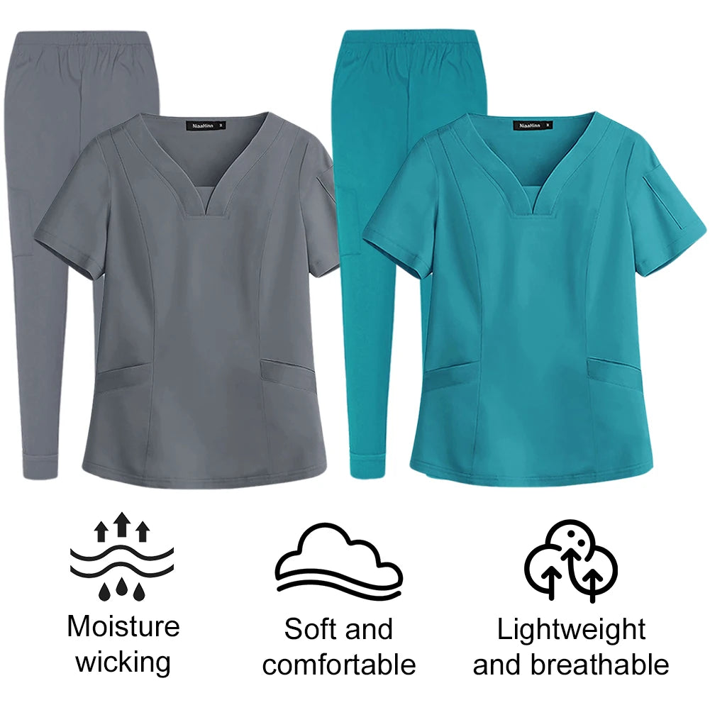 Unisex Medical Nurse Workwear Medical Scrubs Top and Pants Hospital Surgical Work Clothes for Women and Men