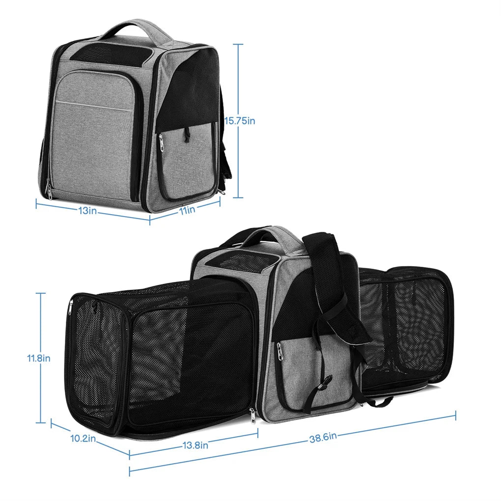 Pet Carrier Backpack, Expandable Cat Dog Carrier with Front & Back Extension, Breathable Mesh Travel Backpack for Small Dogs Cat