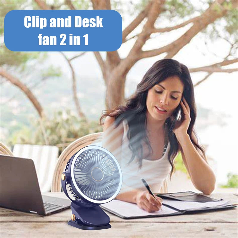 2pcs multifunctional portable silent clip fan with night light, five-speed wind, can hold aromatherapy tablets, adjustable angle
