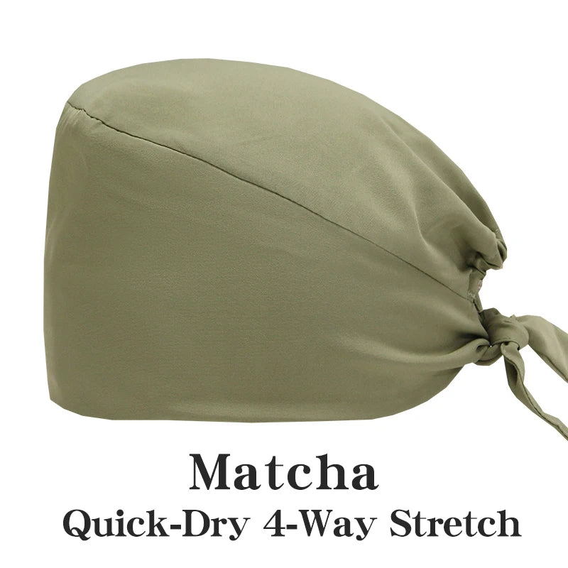 Micro Stretch Women's Medical Scrub Cap Adjustable Dentist Vet Nurse Work Cap Surgical Hat with Button Health Service Work Hat