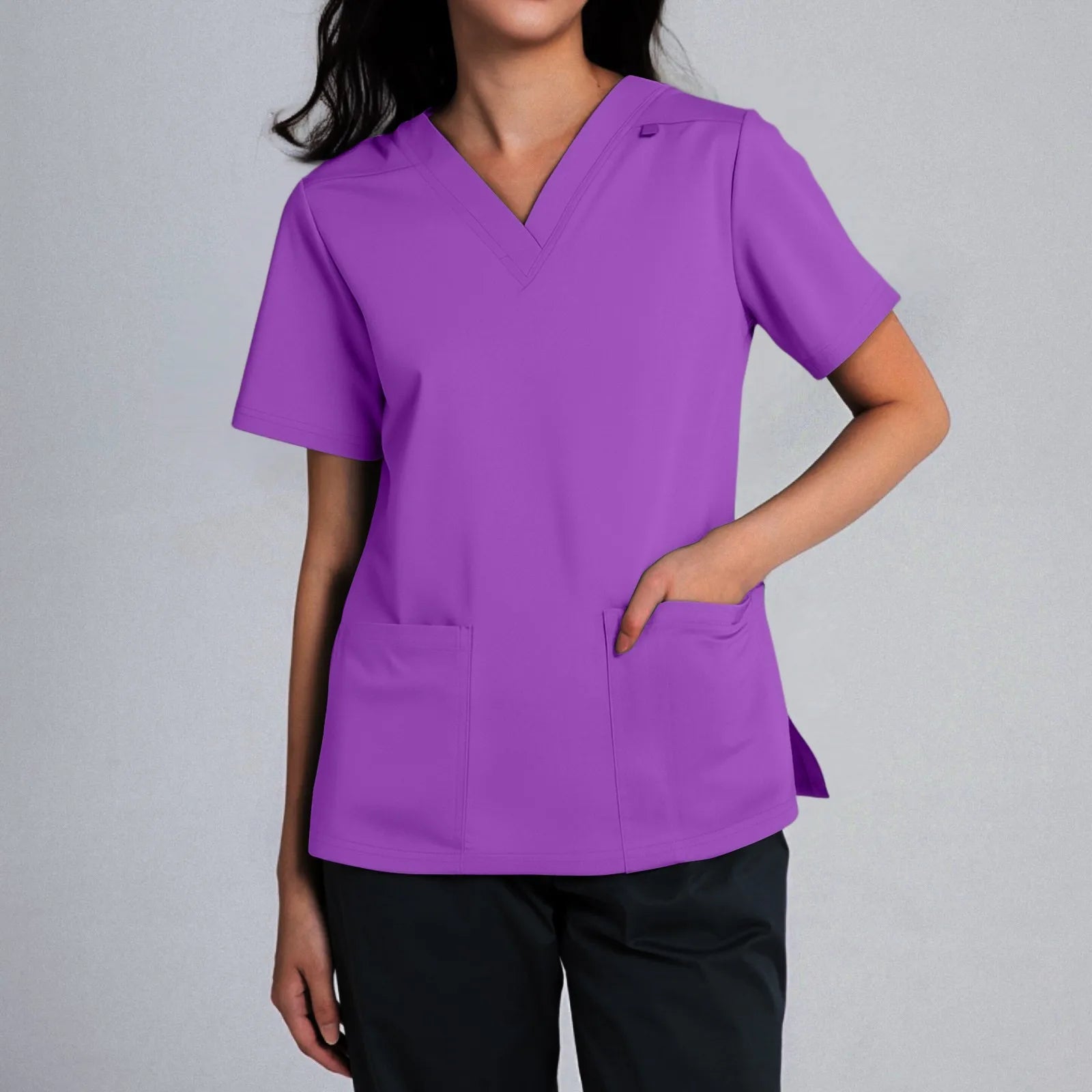 Hospital Scrubs V-Neck Tops Short Sleeve With Pockets