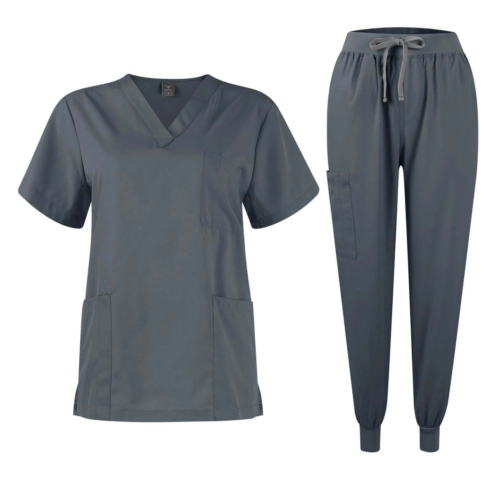 Women's Quick Drying Fabric Solid Color V-neck Pocket Short Sleeved Pants Set Workwear