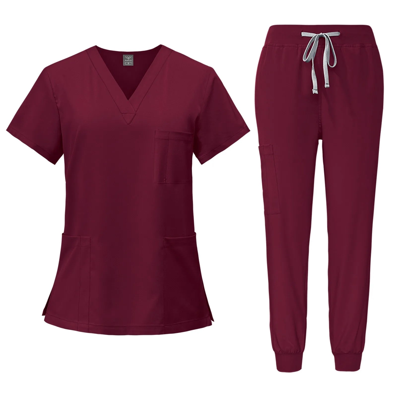 Women's Quick Drying Fabric Solid Color V-neck Pocket Short Sleeved Pants Set Workwear