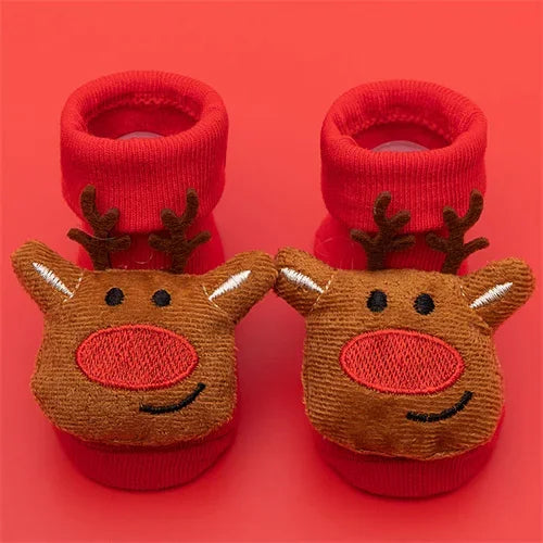 Baby Boys Girls Christmas Red Socks Spring Autumn Winter Anti Slip Cotton Soft Cartoon Floor Sock with Santa Claus Snowman Decor