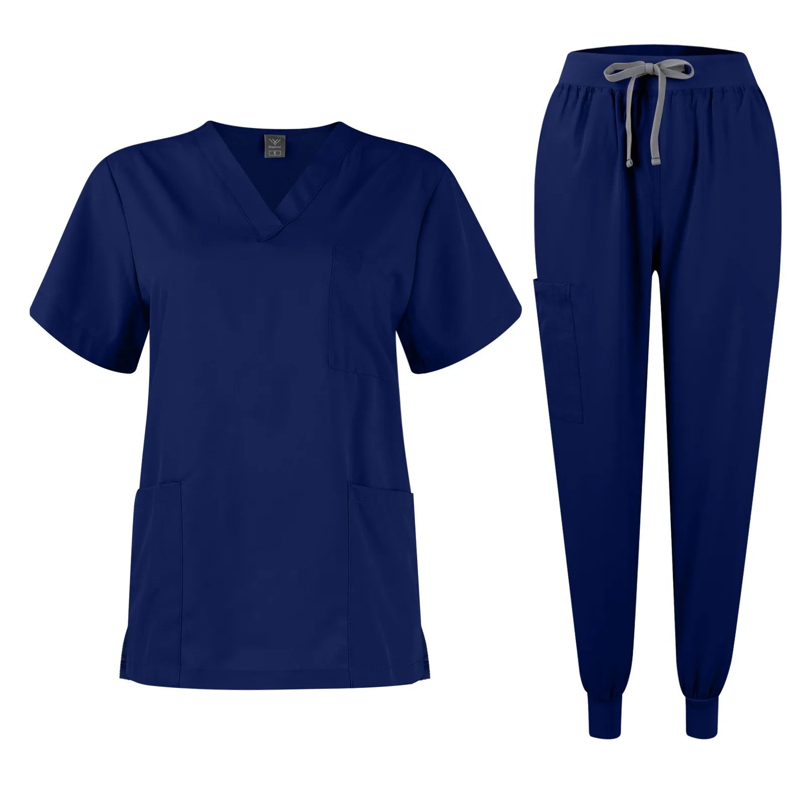 Women's Quick Drying Fabric Solid Color V-neck Pocket Short Sleeved Pants Set Workwear