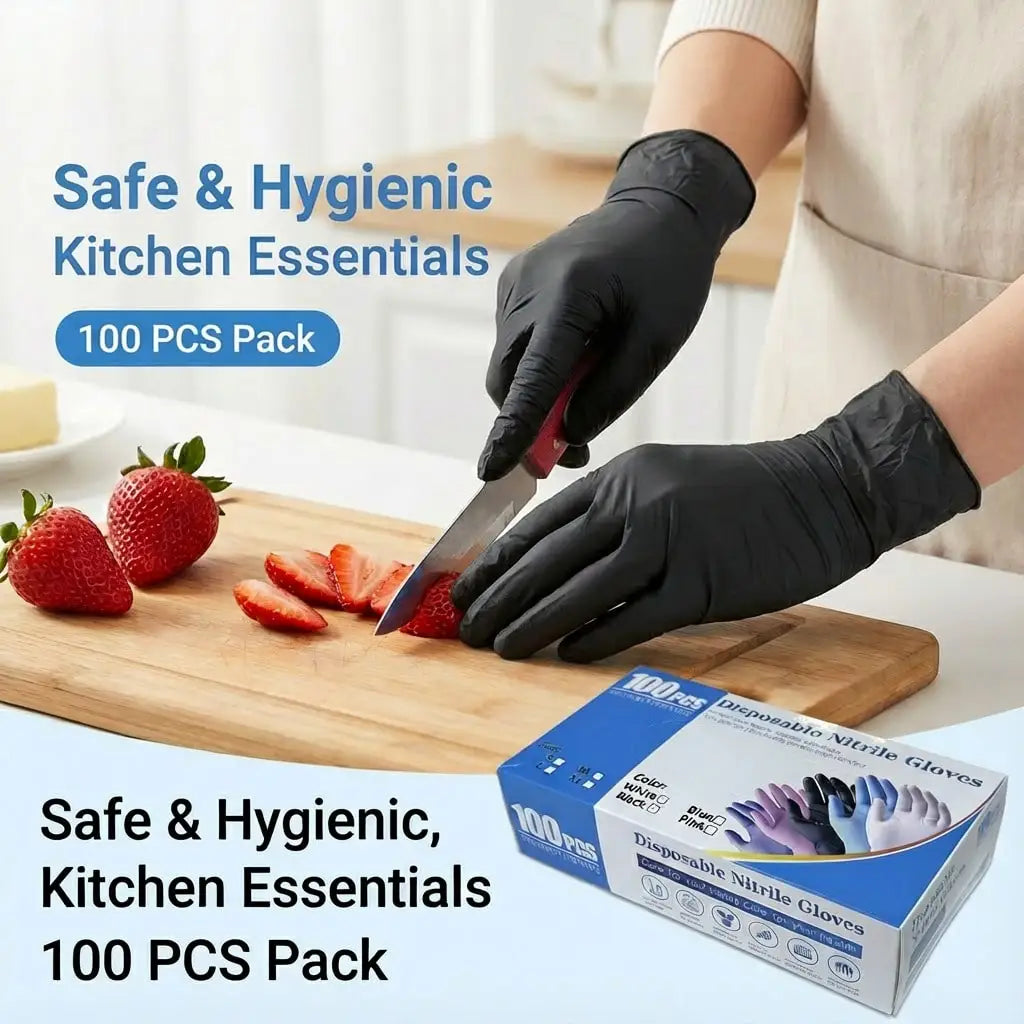 100 Pcs Durable & Thick Nitrile Disposable Gloves - High-Elasticity, Latex-Free & Powder-Free For Cooking, Cleaning & Food Prep -