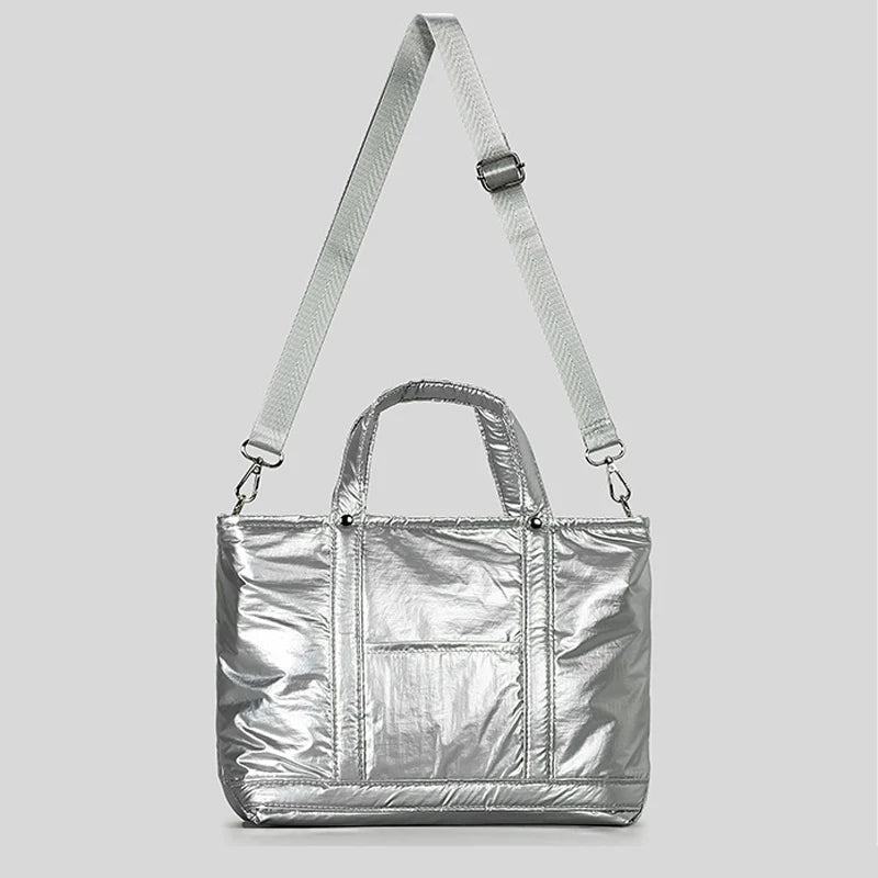 Casual Silver Puffer Tote Bag