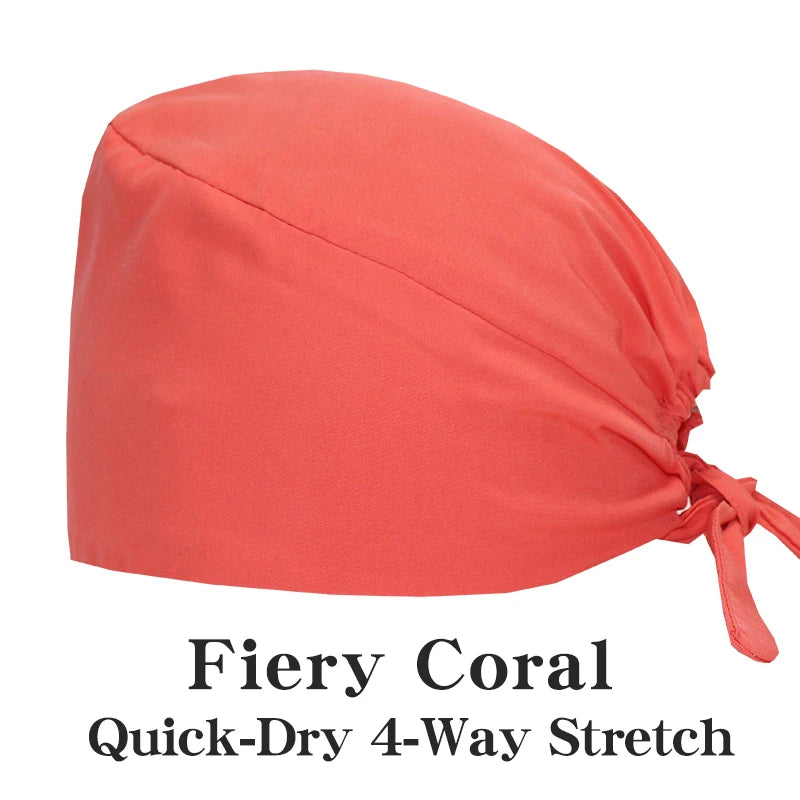 Micro Stretch Women's Medical Scrub Cap Adjustable Dentist Vet Nurse Work Cap Surgical Hat with Button Health Service Work Hat