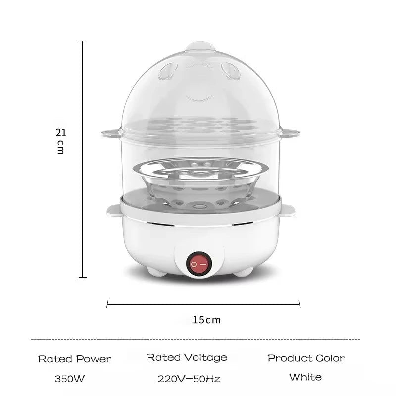 220V Multifunctional Electric Egg Boiler – Double Layer Steamer & Poacher