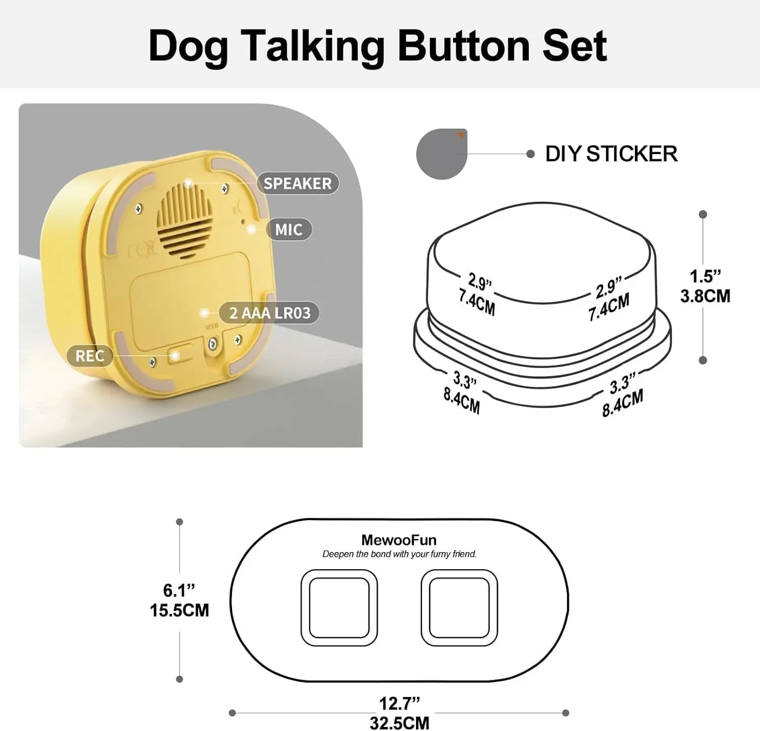 Mewoofun Dog Buttons for Communication with Anti-Slip Mat Pet Buttons Voice Recording Clicker with training Manual for Cats Dogs