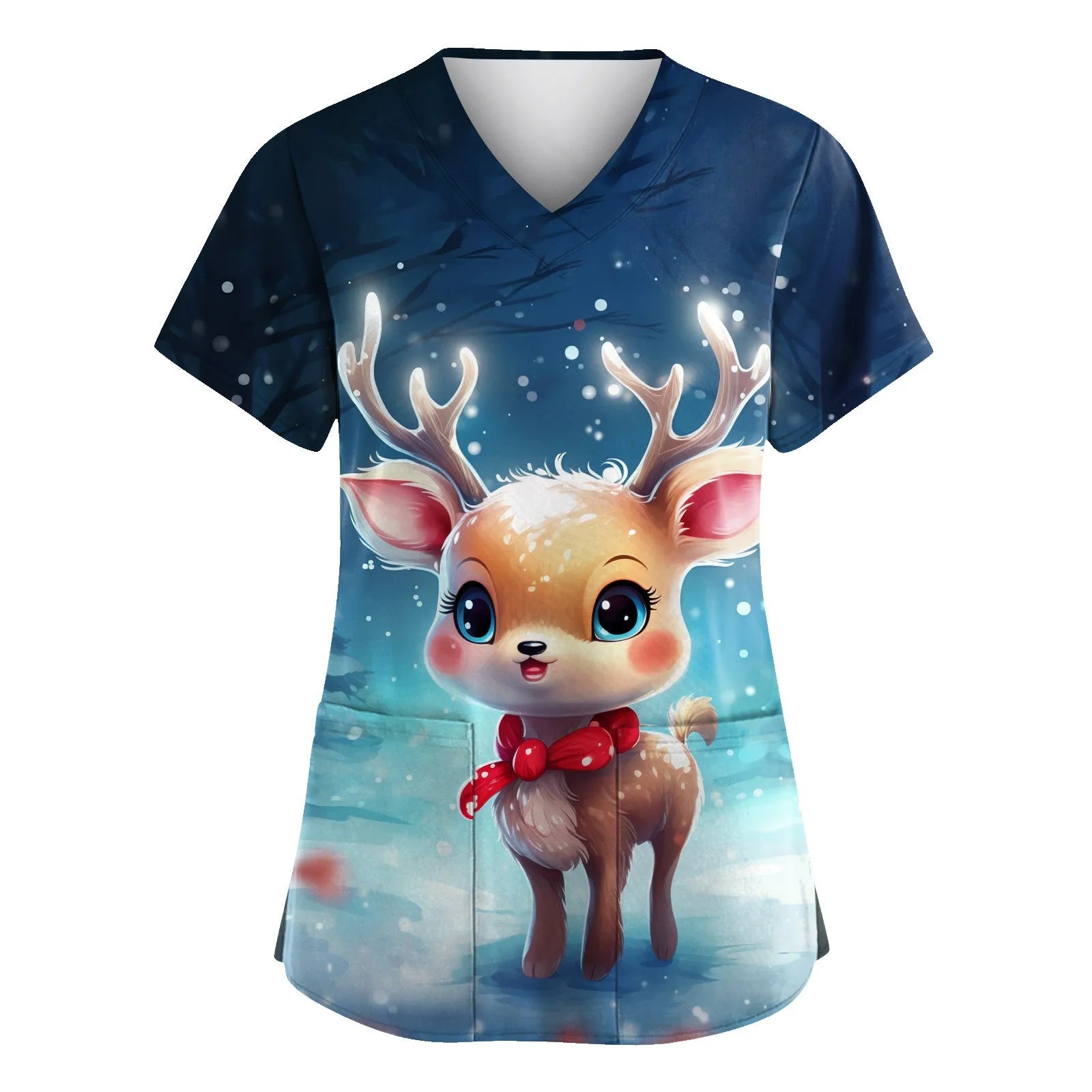 Womens Christmas Nurse Uniforms Print Short Sleeve V Neck Workwear With Pocket Working Nurse Work Wear Overalls Medical Uniforms