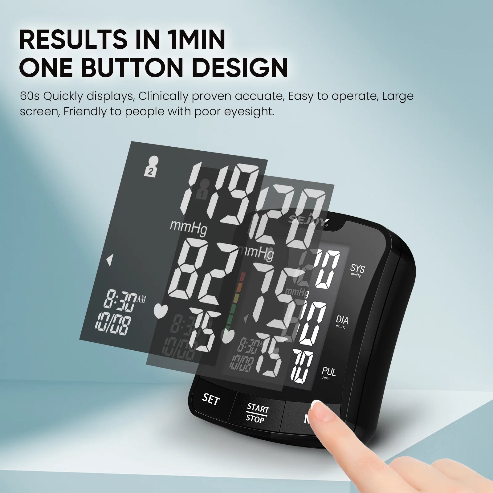 SEJOY Electronic Blood Pressure Monitor Wrist Cuff Tonometer Digital Sphygmomanometer Electronic BP Monitors Blood Meter