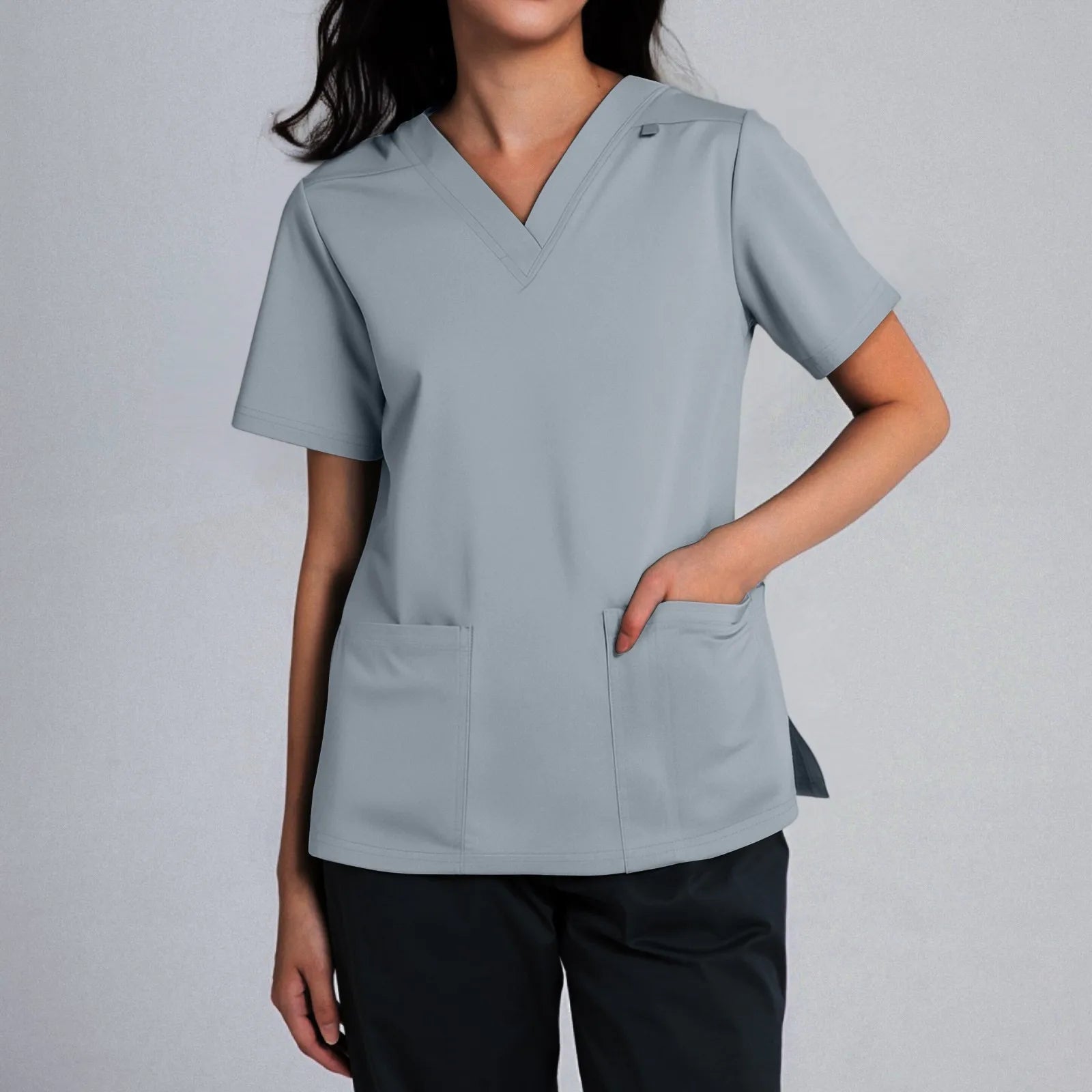 Hospital Scrubs V-Neck Tops Short Sleeve With Pockets