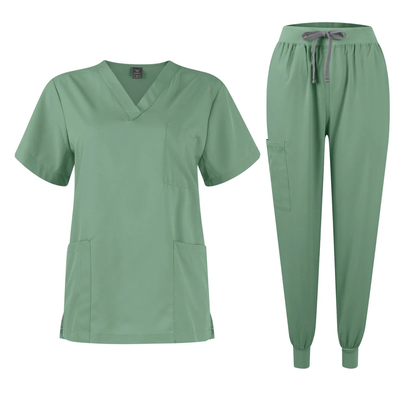 Women's Quick Drying Fabric Solid Color V-neck Pocket Short Sleeved Pants Set Workwear