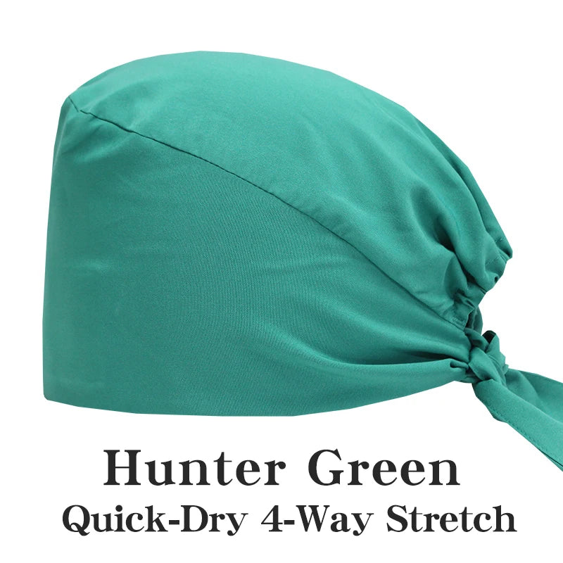 Micro Stretch Women's Medical Scrub Cap Adjustable Dentist Vet Nurse Work Cap Surgical Hat with Button Health Service Work Hat