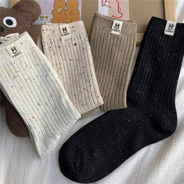 Women Cotton Knitted Socks Autumn Winter Korean Breathable Casual Dots Crew Socks Novelty Color Comfortable Soft Warm Stockings