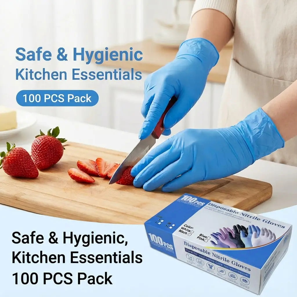 100 Pcs Durable & Thick Nitrile Disposable Gloves - High-Elasticity, Latex-Free & Powder-Free For Cooking, Cleaning & Food Prep -