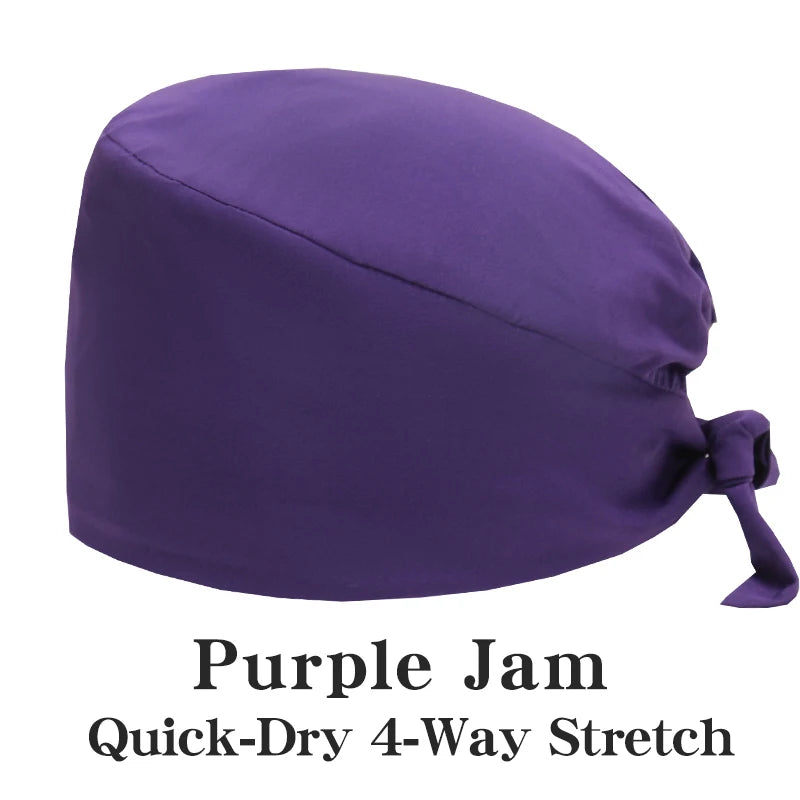 Micro Stretch Women's Medical Scrub Cap Adjustable Dentist Vet Nurse Work Cap Surgical Hat with Button Health Service Work Hat