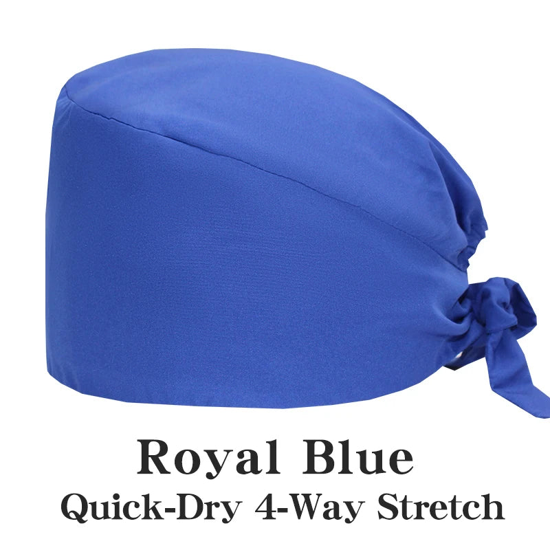 Micro Stretch Women's Medical Scrub Cap Adjustable Dentist Vet Nurse Work Cap Surgical Hat with Button Health Service Work Hat