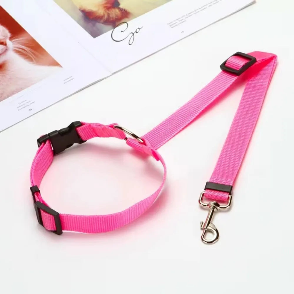 Two-in-One Solid Color Pet Car Seat Belt & Lead