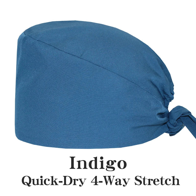 Micro Stretch Women's Medical Scrub Cap Adjustable Dentist Vet Nurse Work Cap Surgical Hat with Button Health Service Work Hat
