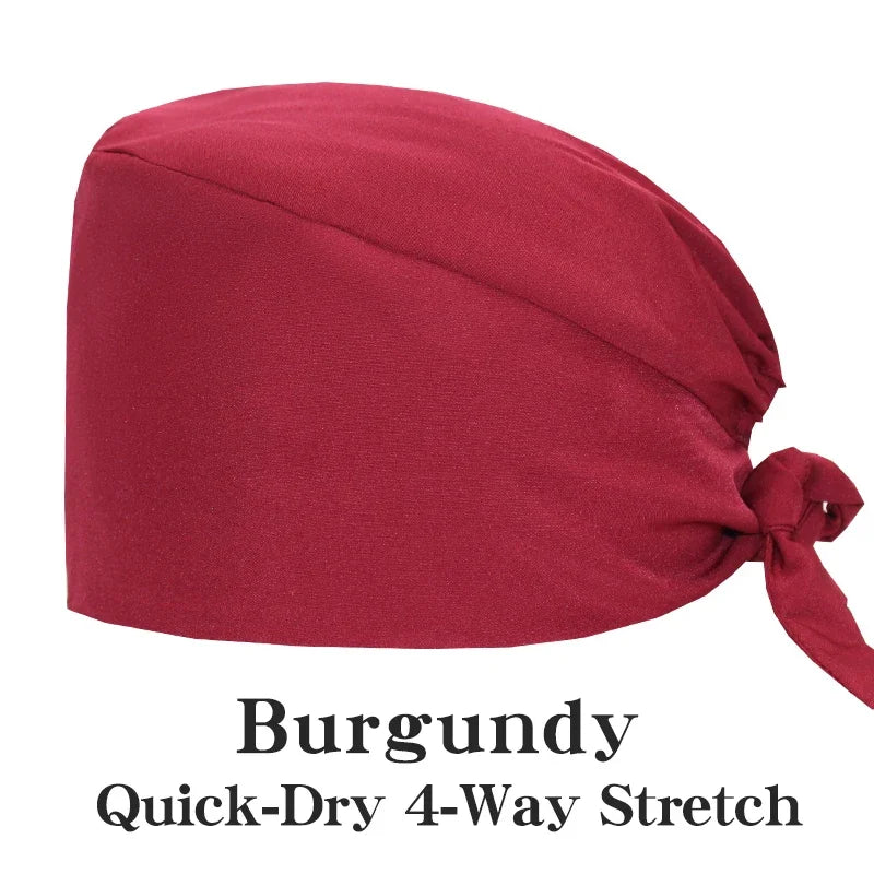 Micro Stretch Women's Medical Scrub Cap Adjustable Dentist Vet Nurse Work Cap Surgical Hat with Button Health Service Work Hat
