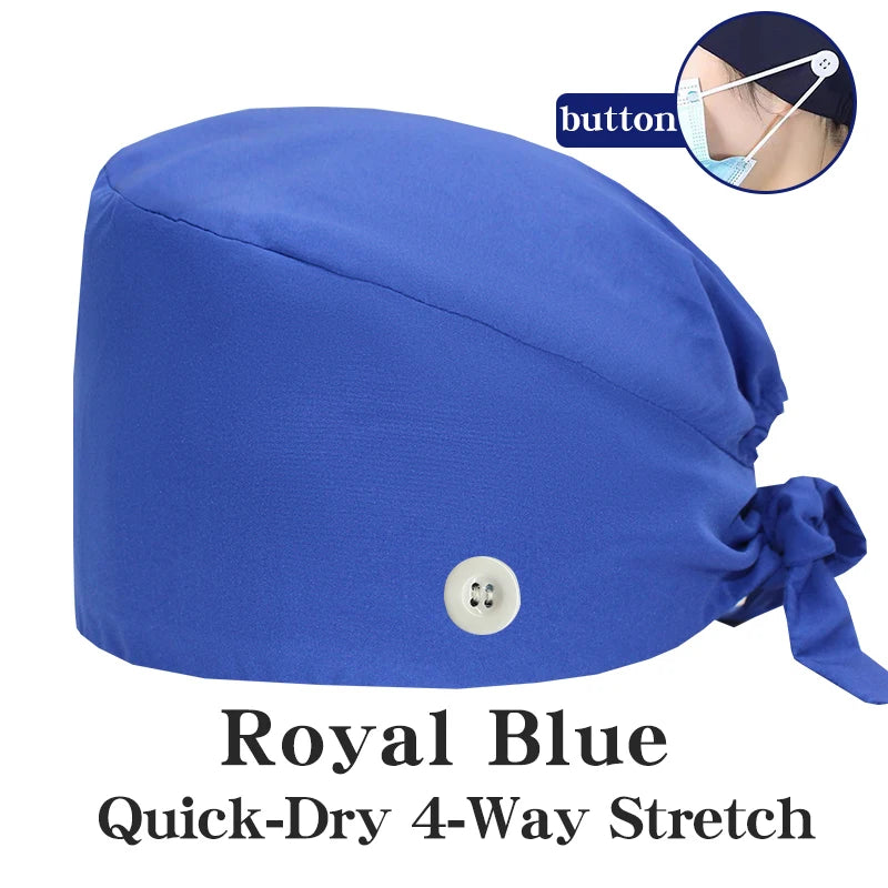 Micro Stretch Women's Medical Scrub Cap Adjustable Dentist Vet Nurse Work Cap Surgical Hat with Button Health Service Work Hat