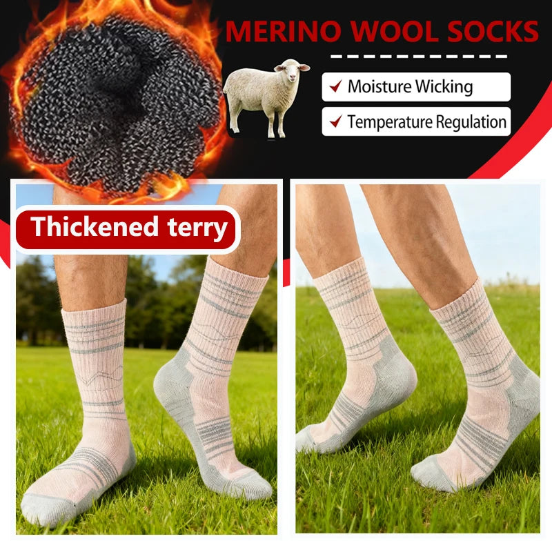 MuqiNush 2 Pairs Merino Wool Socks For Men Women Moisture Wicking Control for Outdoor Hiking Work Boot Thermal Warm All Seasons