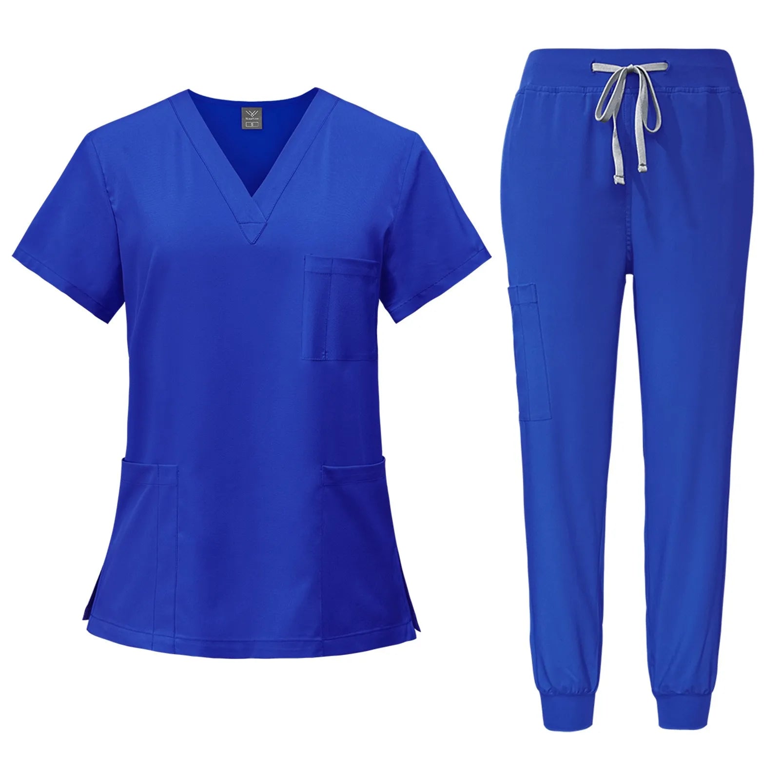 Women's Quick Drying Fabric Solid Color V-neck Pocket Short Sleeved Pants Set Workwear