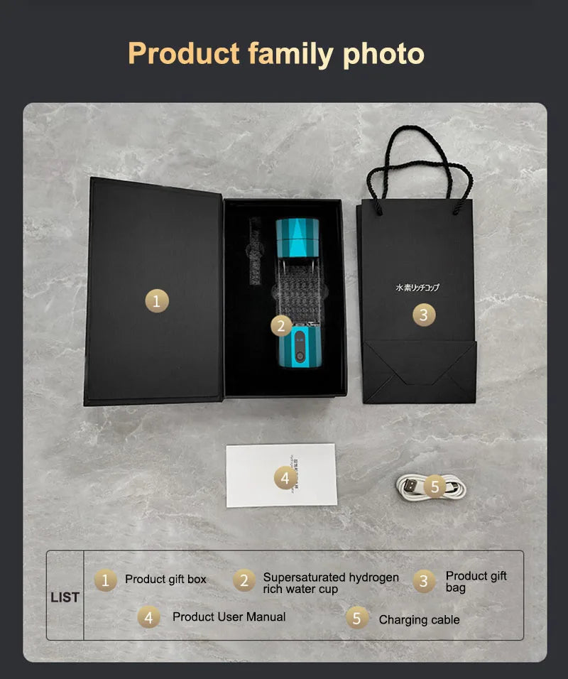 6000 PPB High Concentration of  Hydrogen Water Generator Bottle SPE&PEM TYpe Charge Akaline Water Ionizer